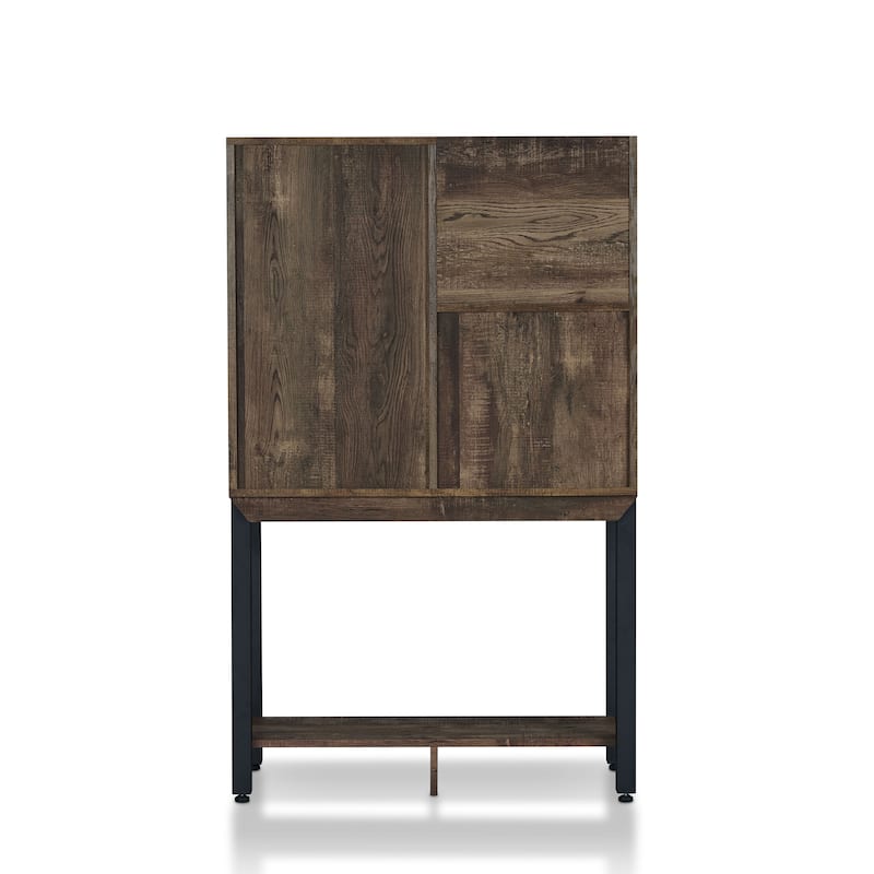 Cassini Farmhouse Reclaimed Oak 2 Open Shelves Wood Kitchen Hutch with Wine Rack by Carbon Loft