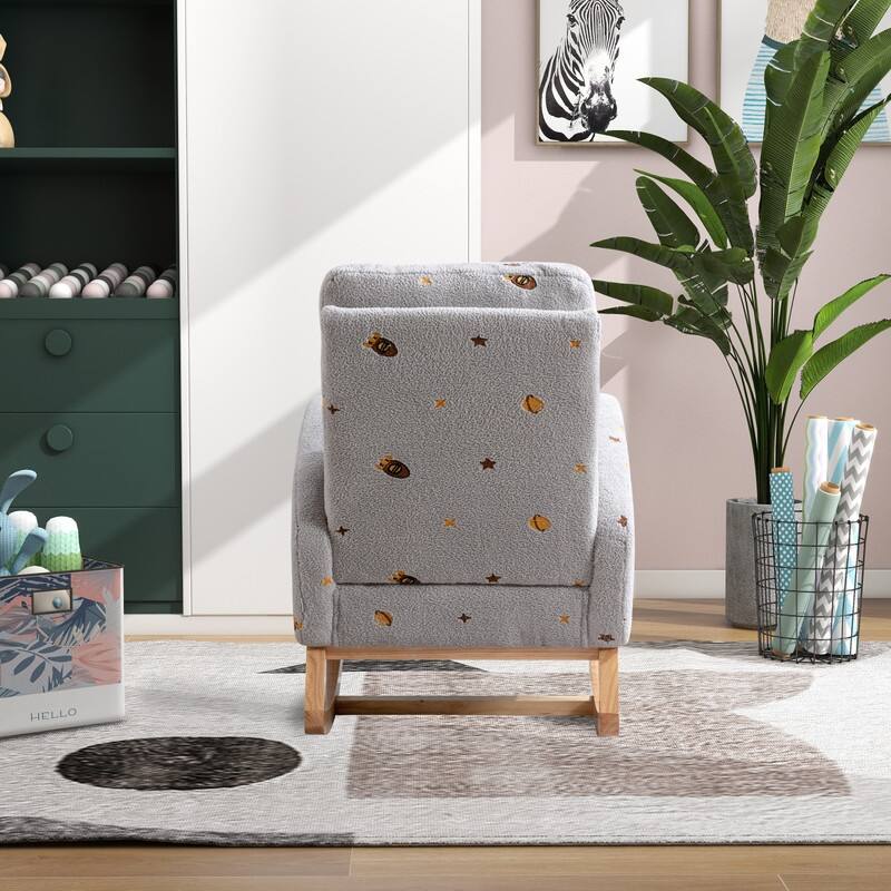 26.8"W Rocking Chair for Nursery, Boucle Nursery Chair With Side Pocket