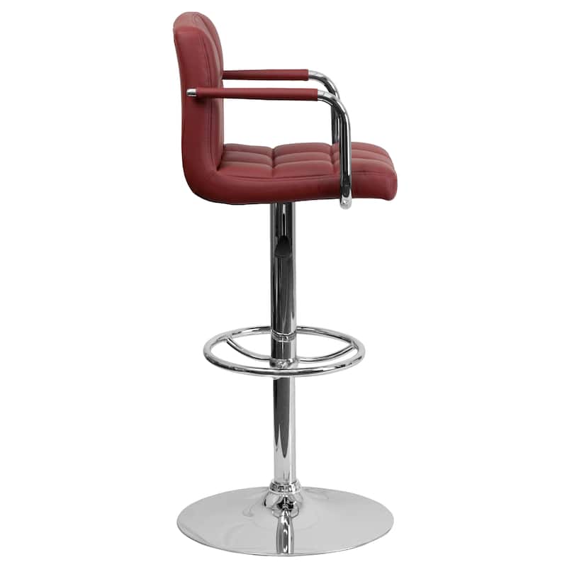 Quilted Vinyl Adjustable Height Barstool with Arms and Chrome Base - 20"W x 18"D x 36.75" - 45.25"H