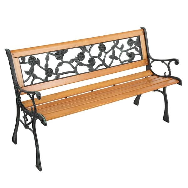 slide 2 of 5, 49"Garden Bench Patio Porch Chair Deck Hardwood Cast Iron Love Seat