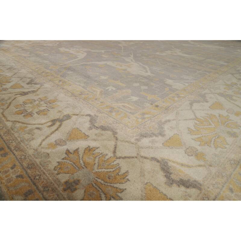 Gray Oushak Large Rug Transitional Handmade Wool Carpet - 12'0" x 15'1"