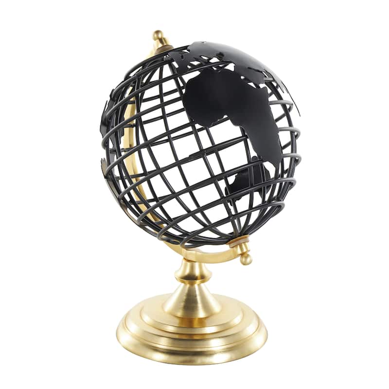 Aluminum Metal Open Framed Globe with Wire Exterior and Gold Base - Black - Roche River Decor