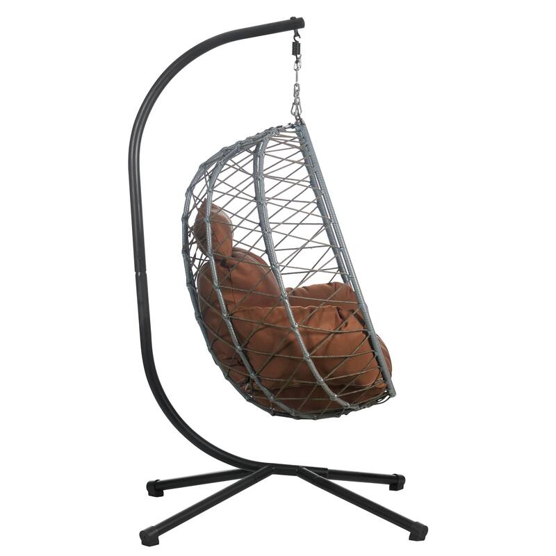 LeisureMod Summit Foldable Hanging Egg Swing Chair with Removable Cushion for Porch, Patio, Backyard, Garden, Lounge