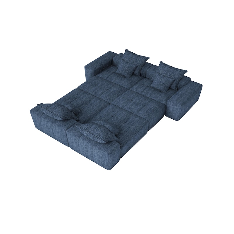 Modern Oversized Modular Sectional Sofa, Sparkling Chenille, 8 Pillows, No Assembly, Blue