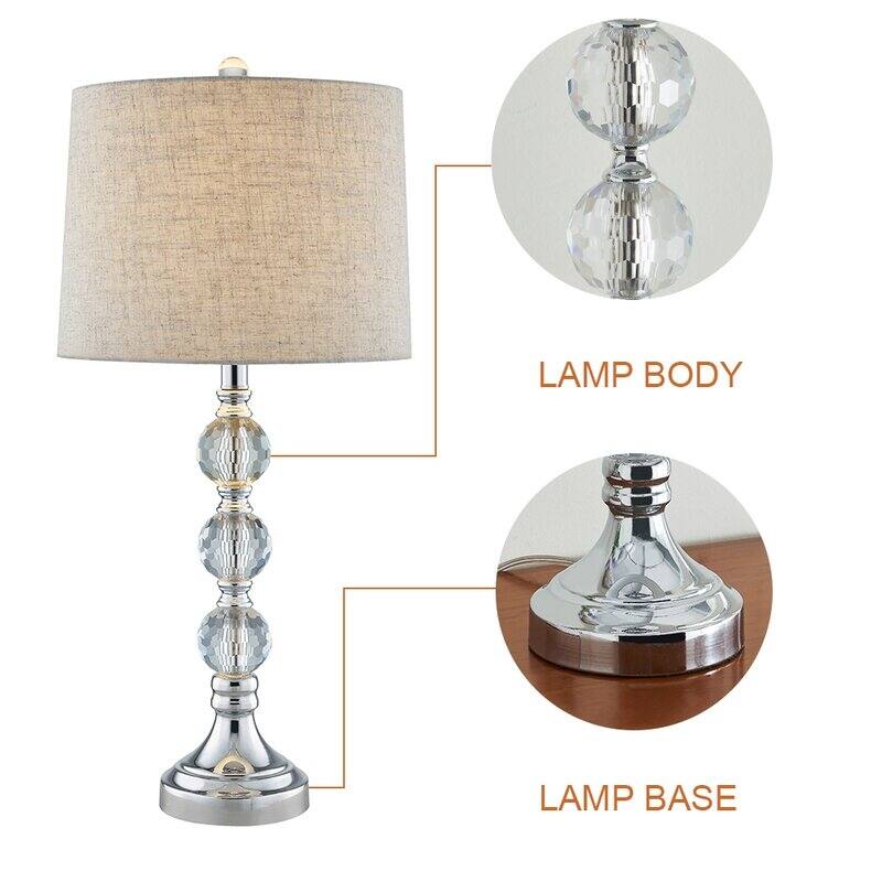 28" Silver Chrome / Clear Bedside Table Lamp Set (Set of 2)