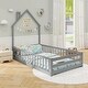 preview thumbnail 7 of 18, Twin Size House Shape Floor Bed with Lockable Door and Full-Length Guardrail