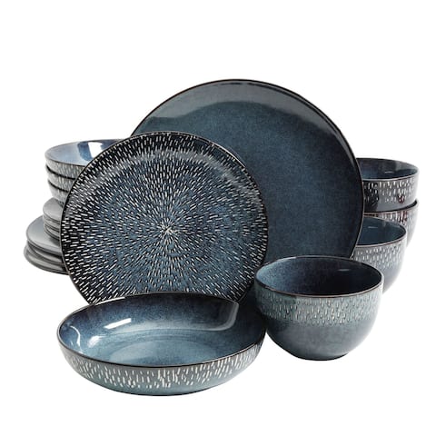 Gibson Elite Matisse 16-Piece Double Bowl Dinnerware Set, Cobalt