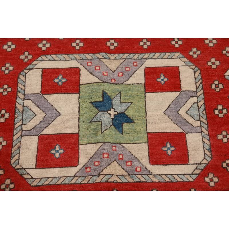 Hand Knotted Oriental 100% Wool Carpet Traditional Geometric Multi-Colored Kazak Area Rug - 11' 5'' X 8' 6''