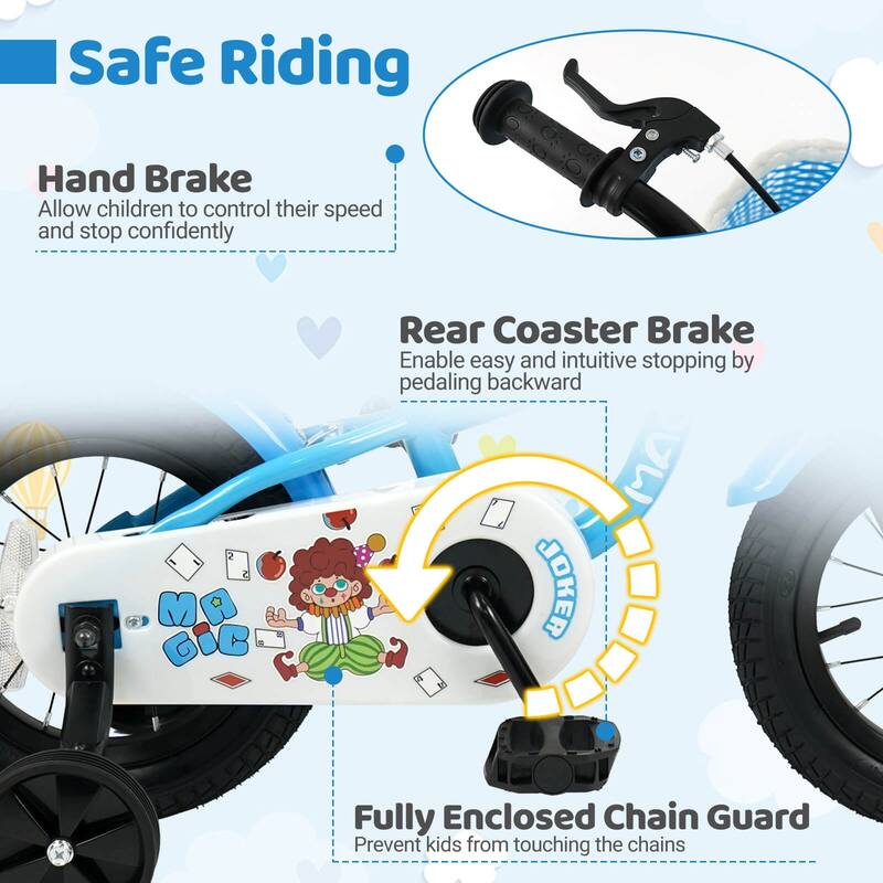 Costway 12”/14”/16”/18” Kids Bike with Training Wheels, Basket, Hand & - See Details