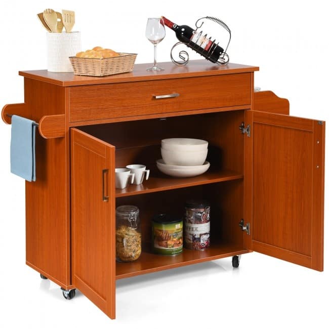Rolling Kitchen Island Cart with Towel and Spice Rack - 45.5" x 16" x 33.5"(L x W x H)