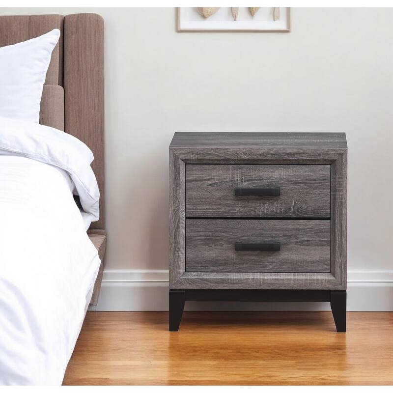 25" Wood Two-Drawer Nightstand Modern Rectangular Bedside Table with Storage