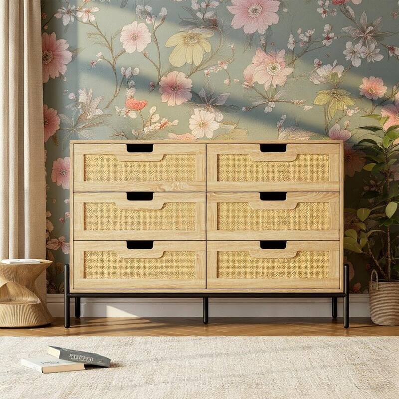 6 Rattan Openwork Grip Chest, with Storage - Oak
