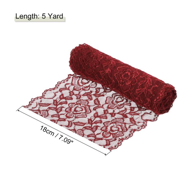 7 Inch Wide 5 Yard Lace Ribbon Floral Pattern Lace Trim Ribbon - Burgundy Red