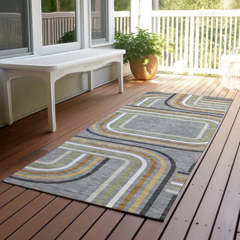 Machine Washable Indoor/ Outdoor Modern Leawood Chantille Rug - Gray - 2'3" x 7'6"