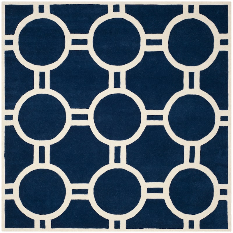 SAFAVIEH Handmade Chatham Amanda Modern Moroccan Wool Rug - 7' Square - Dark Blue/Ivory