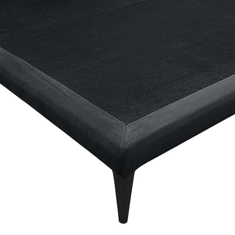 Blor Queen Size Platform Bed, Dark Gray Polyester Upholstered, Metal