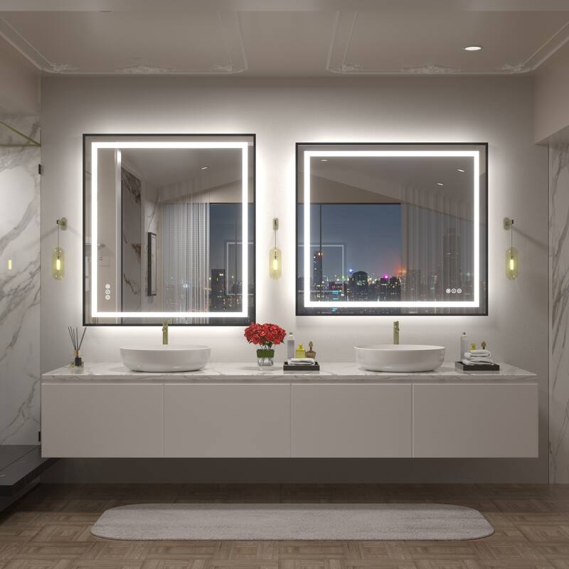 Black Metal Framed LED Front Light and Backlit Anti-Fog Wall Bathroom/ Vanity Mirror