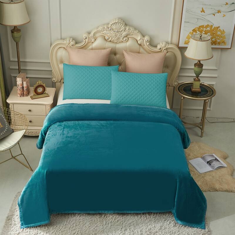 Thicken Reversible Solid Mink Fleece Blanket Fuzzy Cozy Bed Blanket for Couch Camping