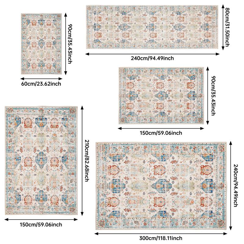 Washable Non-Slip Area Rug,Stain Resistant Low-Pile Carpet,8X10 - 8' X 10'