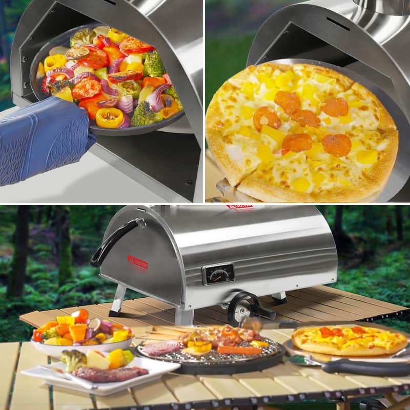 12" Semi-Automatic Rotatable Pizza Ovens with Built-in Thermometer Pizza Cutter Carry Bag