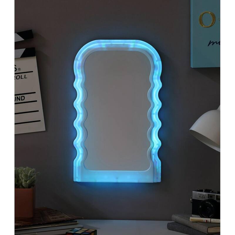 Urban Lifestyle LED Wavy Wall Mirror, Color Changing Light Up Mirror - White
