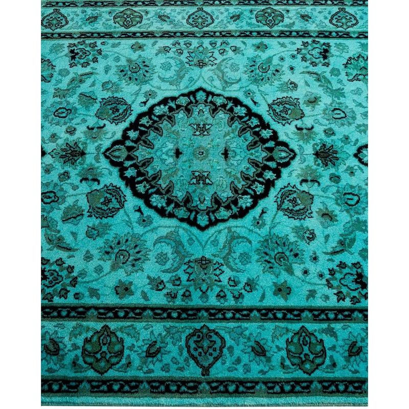 Overton Hand Knotted Wool Vintage Inspired Modern Contemporary Overdyed Blue Area Rug - 3' 1" x 5' 5"