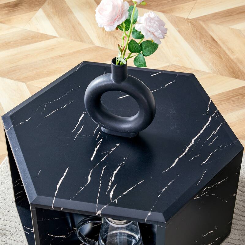 Roomfitters Hexagonal Coffee Table with Patterned MDF Finish, Modern Multi-Use Storage Table for Living Room