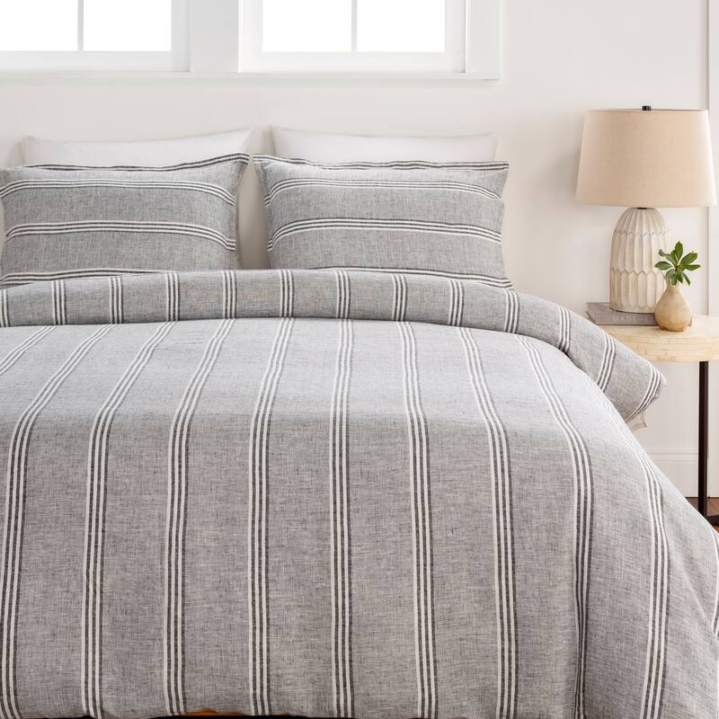 Alyssa Striped Linen Duvet Set - 3 Piece - King