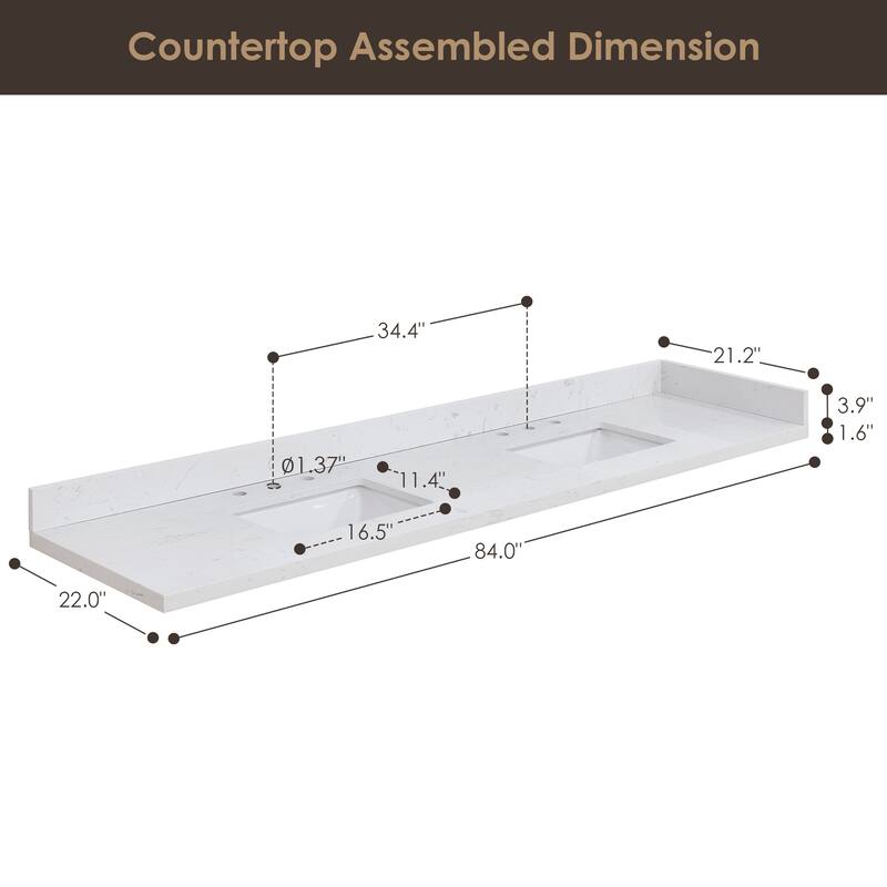 Altair Oderzo Bathroom Vanity Countertop in Aosta White Finish