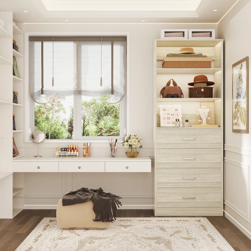 Freestanding Closet Organizer with 4 Drawers and 4 Shelves, Wooden Closet System for Walk-in Closet