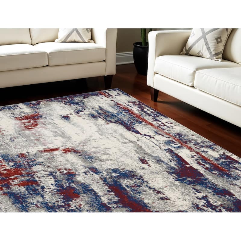 Heyu Power Loomed Abstract Modern Non Skid Stain Resistant Area Rug By HomeRoots - 153' X '111' X '0.5 - 153' X '111' X '0.5 - Oxford Blue - Rectangle