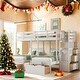 preview thumbnail 1 of 34, Full Over Twin & Twin Bunk Bed, Wood Triple Bunk Bed with Drawers and Guardrails,Bunk Bed with Storage Drawers White