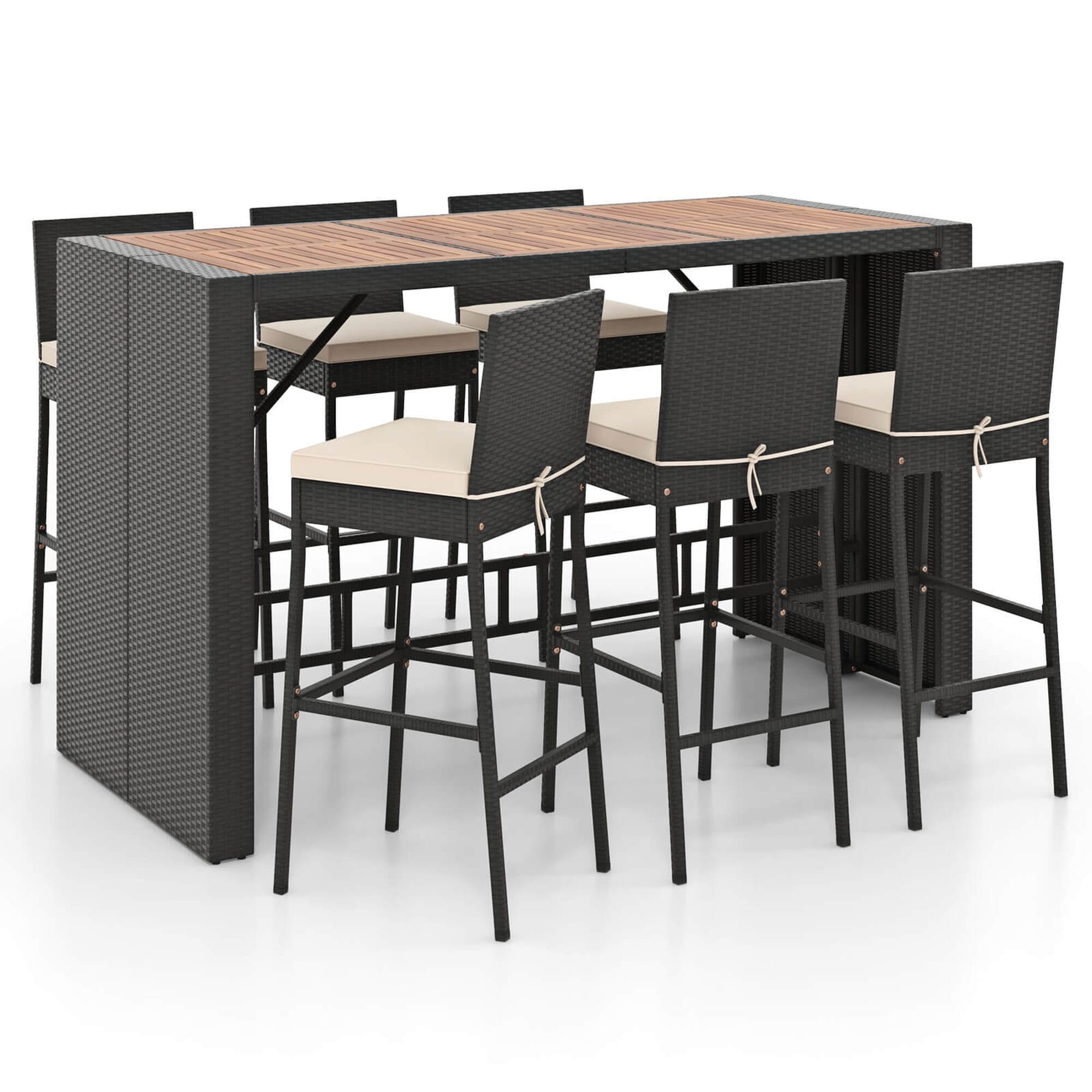 Costway 7 Pieces Patio Bar Set with Acacia Wood Tabletop & Removable - See Details