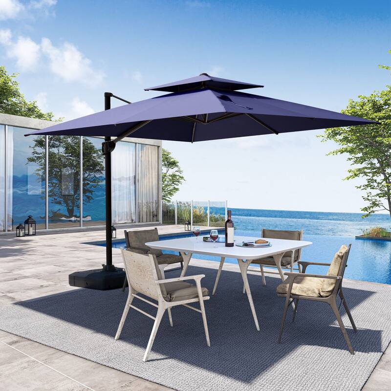 Crestlive Products 10/11FT Aluminum Square Double Top Patio Cantilever-Offset Umbrella - Navy Blue - 11ft