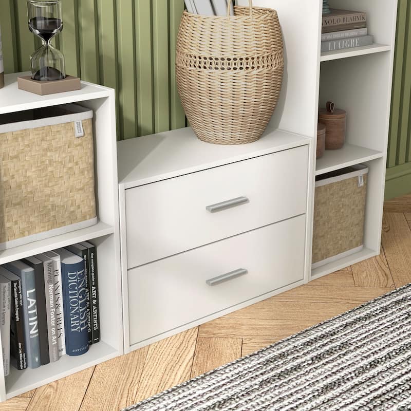DH BASIC Modern Wood Customizable Stackable Storage Organizer - Cube Shelves, Drawer Cabinet, Bookcase with Doors by Denhour