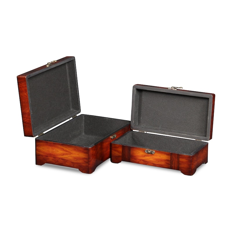 Brown Wooden Burlwood Veneer Storage Boxes (Set of 2)