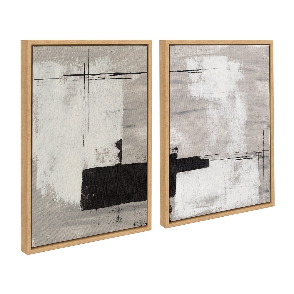 Kate and Laurel Sylvie Line Neutral Framed Canvas by Nikita Jariwala