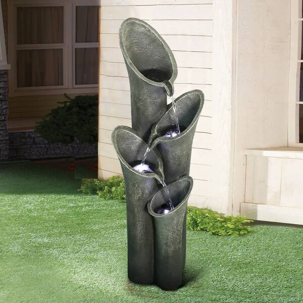 33.5'' Outdoor Water Fountain with Light, Resin Floor Water Fountain