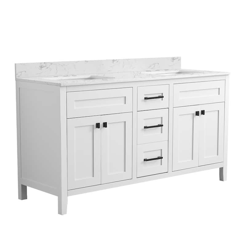 Nephelily 60 inch Bathoom Vanity With Quartz Top Double Sinks, Easy-to-Install