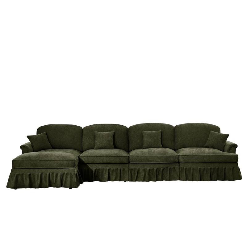 GDFStudio - Classic L-Shaped Chenille 4-Seater 137.8" Sectional Sofa with Ottoman