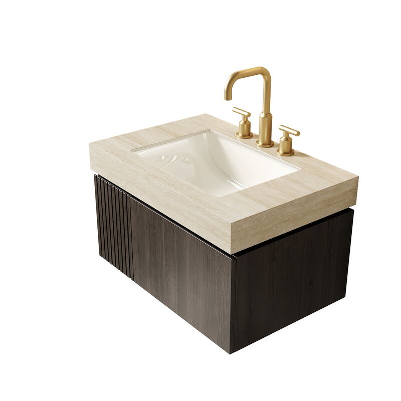Floating Bathroom Vanity with Undermount Ceramic Basin with 3 Pre-drilled Faucet Holes