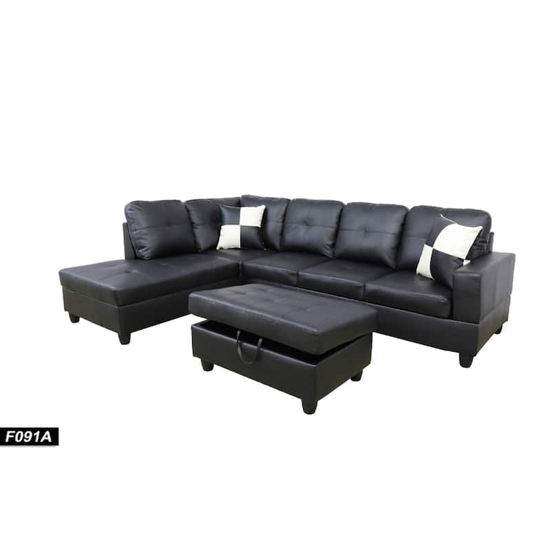 Coolroon 3-Pieces Sectional Sofa Set,Black(091)