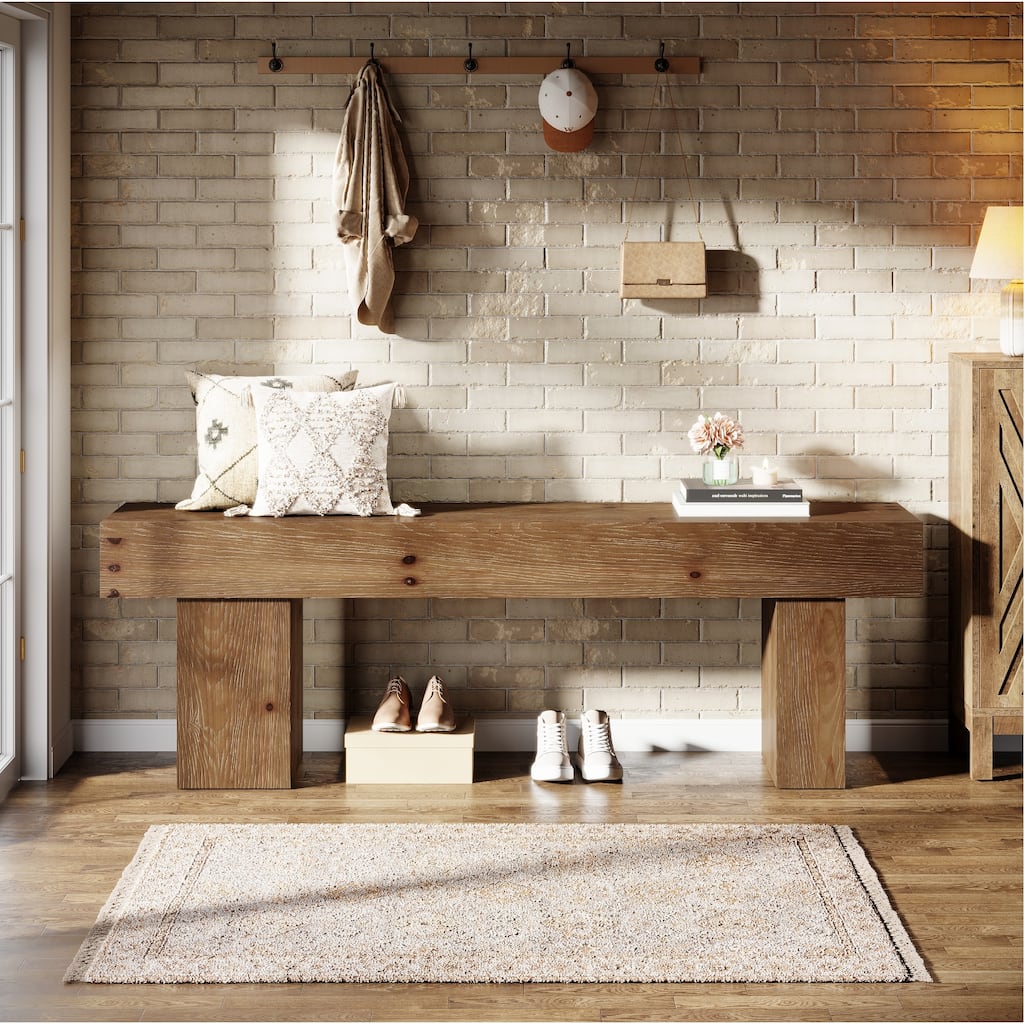 63" Solid Wood Entryway Bench, Extra Long Bed End Bench Dining Bench for Kitchen, Living Room, Bedroom