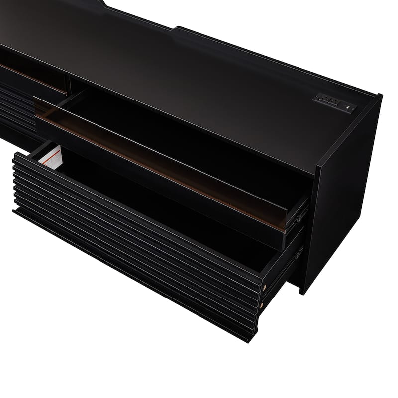 LED TV Stand for TVs up to 80" Wood TV Console with 4 Storage Drawer Media Console Table with Built-in Charging Ports
