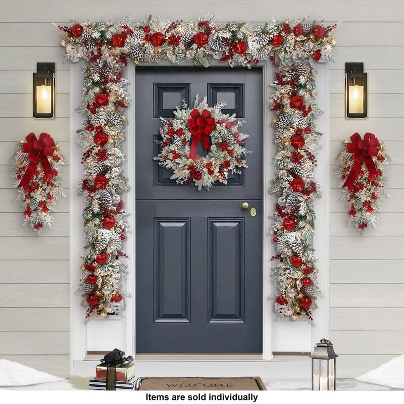 Puleo International 26" Battery-Operated Pre-Lit Decorated Artificial Wreath