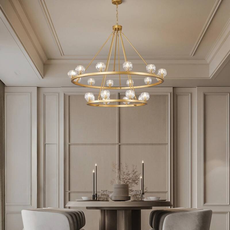 KAYLA 48" 20-Light Double-Layer Crystal Ball Chandelier