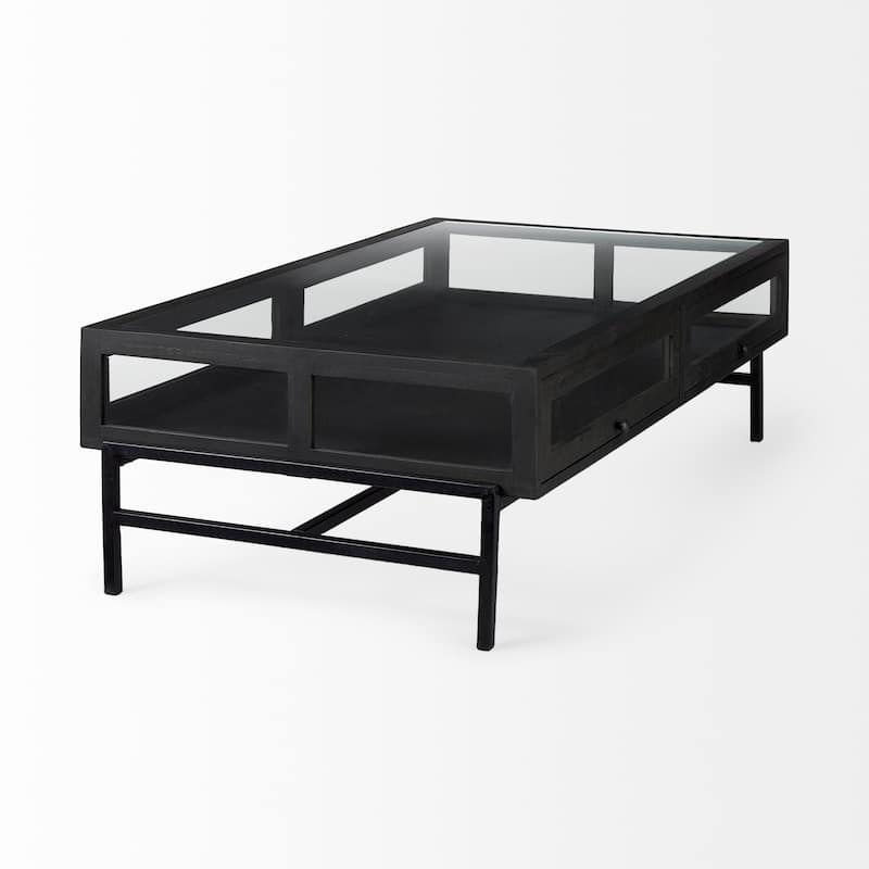 Arelius Dark Brown Solid Wood w/ Black Iron Base Rectangular Display Coffee Table - 48"L x 28"W x 15"H