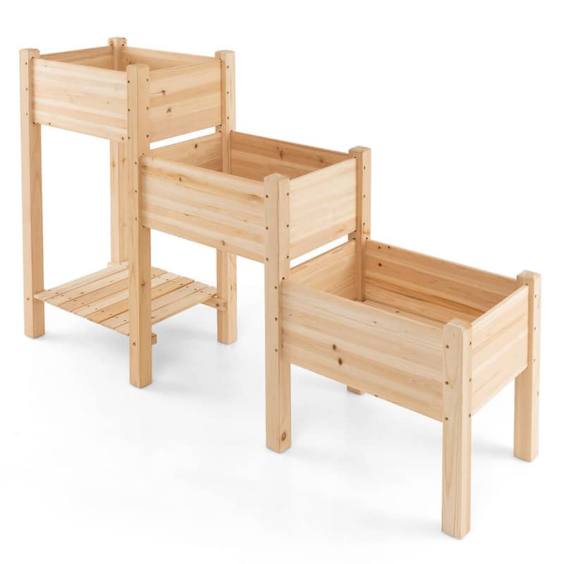 Gymax 3-Tier Wooden Garden Bed Elevated Planter w/ 3 Planter Boxes,