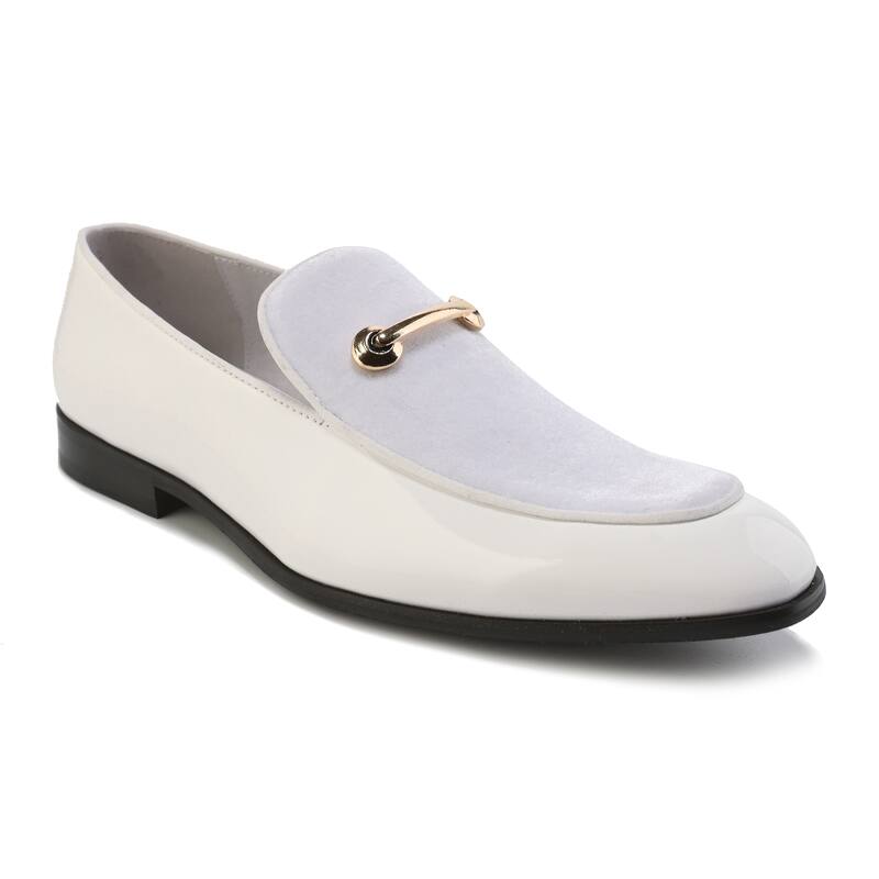 Gino Vitale Velvet & Patent Leather Slip On Dress Loafer - White - 9.5