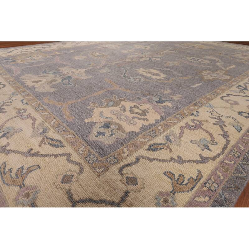 Gray Blue Oushak Vegetable Dye Area Rug Hand-Knotted Wool Carpet - 9'1" x 12'0"